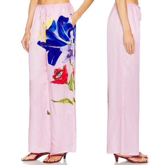 NEW ROAME. Miles Pant Elysium Blush Light Pink Satin 0 XS Wide Leg Trouser ROAME - Picture 2 of 2